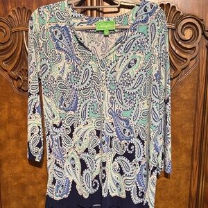 Pappagallo Women's Paisley Blouse - Blue and Cream (R)